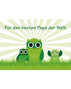 Postkarte Vatertag - drei grüne Eulen