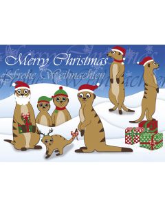 Postkarte Weihnachten - Erdmännchen im Schnee