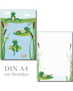 Sonderposten - Schönheitsfehler Deckblatt - 1 Schreibblock lustige Frösche DIN A4  25 Blatt mit Deckblatt