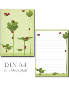 SONDERPOSTEN - Klee und Marienkäfer 1 Schreibblock DIN A4  ca. 23 Blatt mit Deckblatt