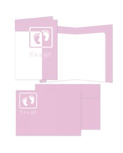 Klappkarten "It's a girl" rosa mit Motiv-Briefumschlag
