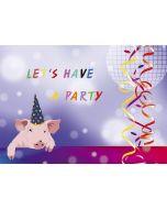 Postkarte Party-Schweinchen "Let's have a party!"